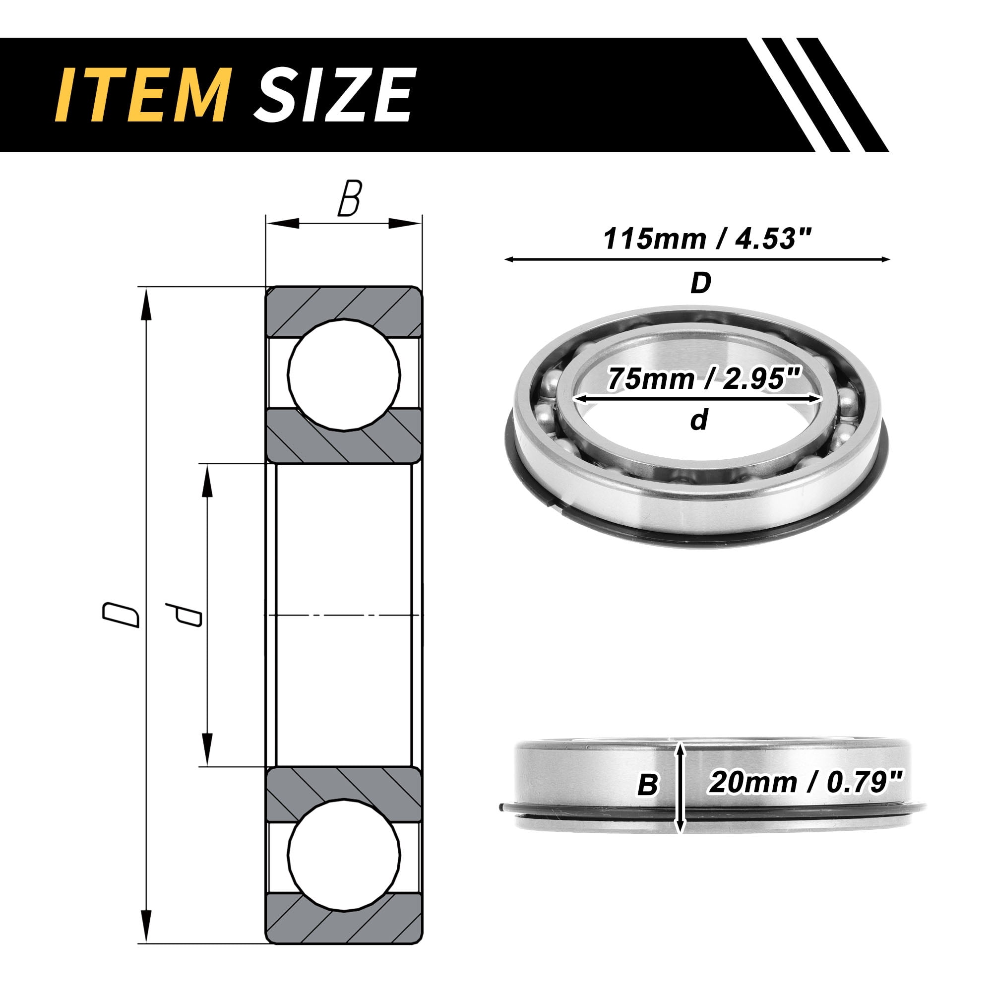 Unique Bargains 6015NR Deep Groove Ball Bearings 75x115x20mm P6 Open Type Lubricated Bearings 1 Pc Car Scooter Skateboard Wheel Universal Silver Tone