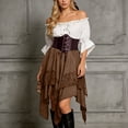thumbnail image 2 of Rggeeun Halloween for Women Renaissance Women Gothic Dress Corset Dress Fly Sleeve Lapel Collar Ruffle Bow Dress Evening Party Versatile,Brown,2Xl, 2 of 4
