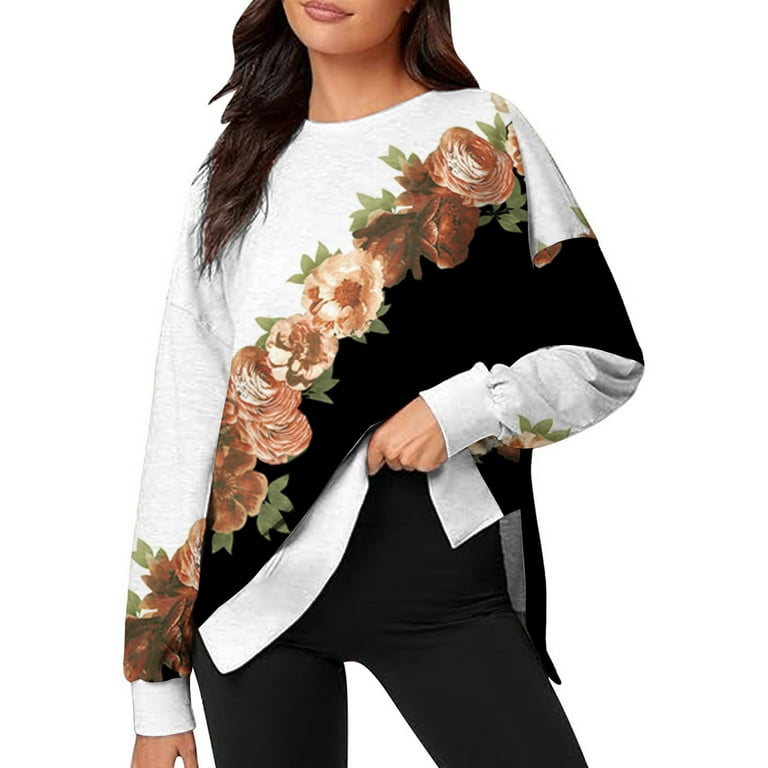 Eyclop Clearance Women s Fashion Hoodies Sweatshirts Womens Sweatshirt Side Split High Low Hem Pullover Crewneck Long Sleeve Shirts 2024 Fall Teen Girls Outfits Promotion Sale Walmart