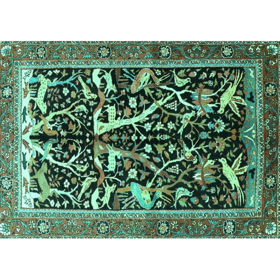 Ahgly Company Machine Washable Indoor Rectangle Animal Turquoise Blue Traditional Area Rugs, 2' x 3'