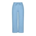 thumbnail image 5 of HAiming Women Wide Leg Pants Summer Vacation Palazzo Trousers Loose Casual Drawstring Elastic Waist Pants with Pockets, 5 of 7