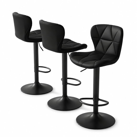 Set of 3 Adjustable Faux Leather Upholstered Swivel Counter Height Bar Stools with Backrest for Kitchen Island, Black