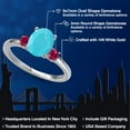 thumbnail image 2 of Gem Stone King 14K White Gold Green Turquoise and Red Created Ruby Engagement Ring for Women | 1.78 Cttw | Oval 9X7MM | Gemstone Birthstone | Size 8, 2 of 6