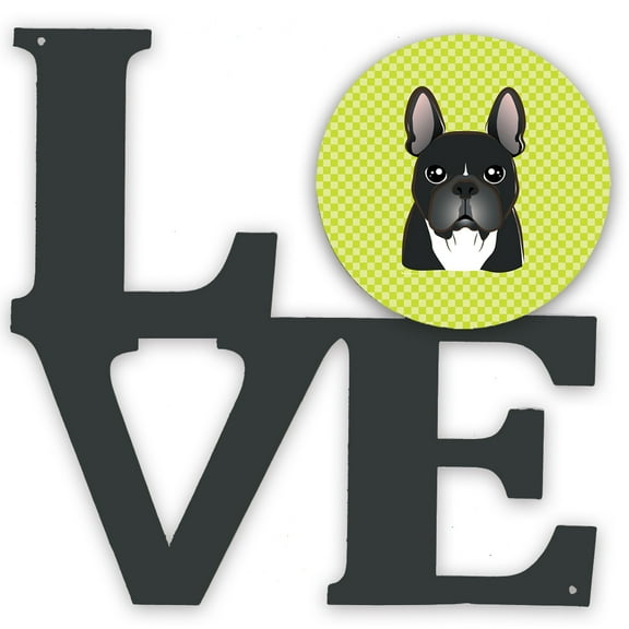 Carolines Treasures BB1289WALV Checkerboard Lime Green French Bulldog Metal Wall Artwork LOVE 12X12 multicolor