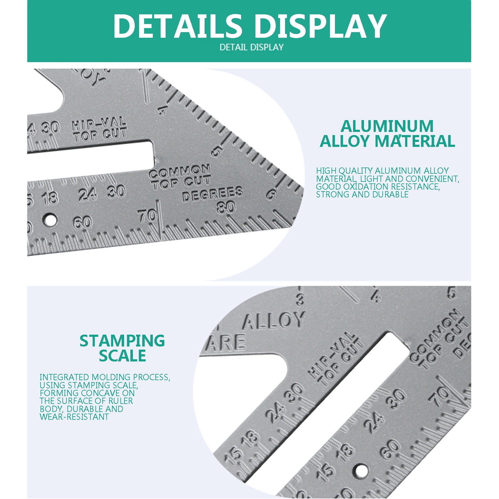 Heavy Duty Woodworking Combination Square – Aluminum Alloy 90/45 Degree Angle Ruler With Level & Marking Needle