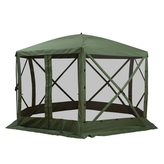Hexagon Pop Up Gazebo Tent, 12x12 Screen Tent with Mesh Walls, Green Outdoor Camping Tent