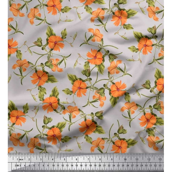 Soimoi Cotton Duck Fabric Leaves & Wild Flower Floral Print Fabric by The Yard 42 Inch Wide