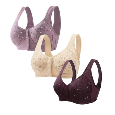 Ecqkame 3Pc Bras for Women No Underwire Wireless Lace Comfortable Breathable Bra Front Closure Push Up Plus Size Bras 3PC Hot Pink B XL on Clearance