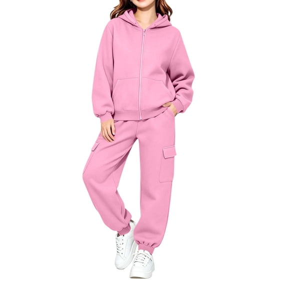 OGLCCG Girls Sweatsuits 2pcs Sets,Fleece Zip Up Hoodie and Joggers Sweatpants Set, 2-Piece Girls Jogger Set, Sizes 7-8