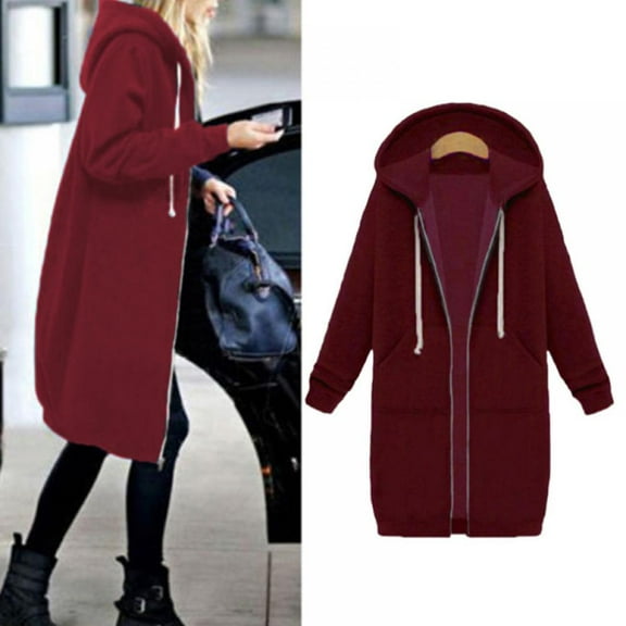 Women Long Hoodies Autumn Casual Sweatshirt Long Sleeve Zip Coat Jacket Outerwear with Pockets