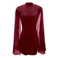 thumbnail image 5 of HNMKIU Elegant Sequin Tight High Neck Short Evening Mini Dress for Party 02_Red，M, 5 of 5