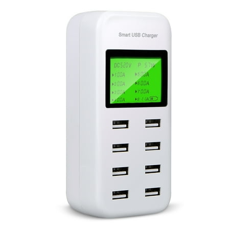 Electronics Charger Station TSV 8A 40W 8 Port USB Charger, USB Charging Station Dock, Multi-Port Desktop Charger with Smart IC Technology for iPhone 7, 7Plus, 6s, 5, iPad Pro, iPad Air 2, mini 4, Samsung White ()