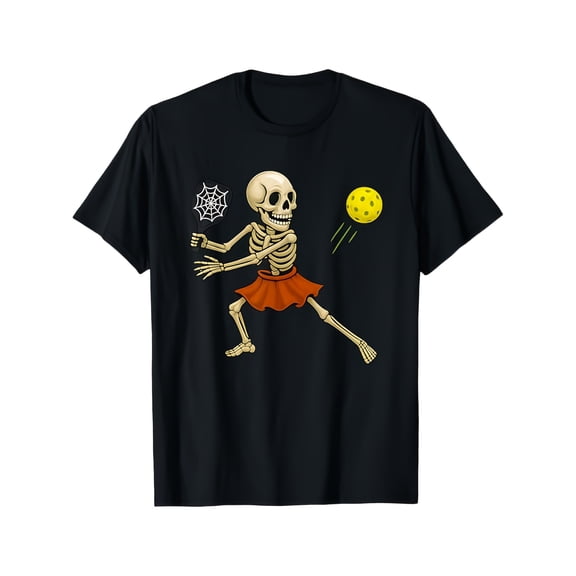 Women's Funny Halloween Skeleton Pickleball Graphic T-Shirt