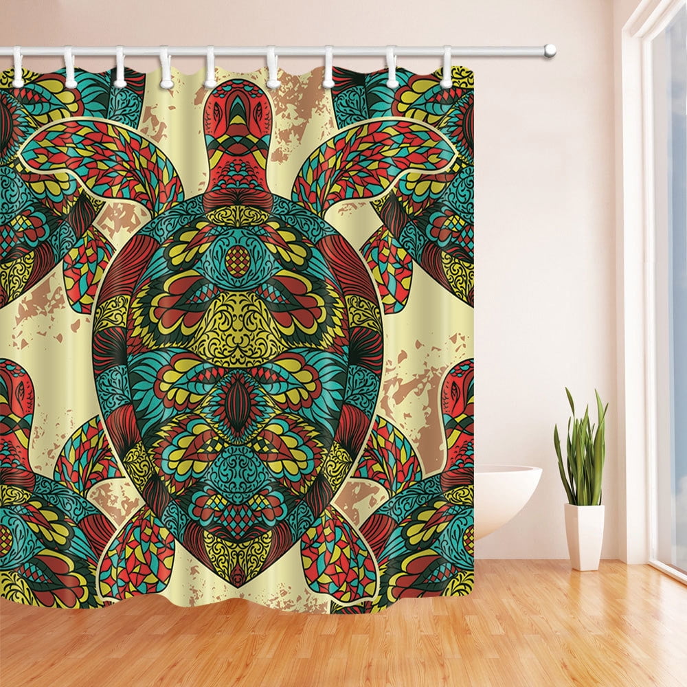 Happyline Boho Extra Long Turtle Shower Curtain Nautical Ocean Colorful