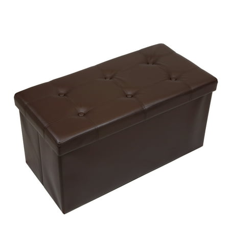 Otto & Ben 30 Inch Button Design Memory Foam Folding Storage Ottoman Bench with Faux Leather