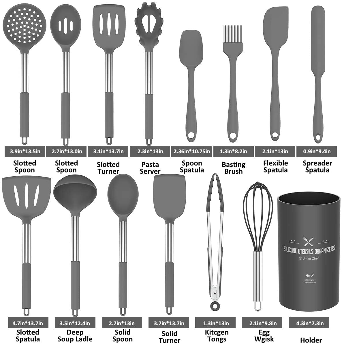 Silicone Kitchen Cooking Utensil Set, EAGMAK 15PCS Kitchen Utensils Spatula  Set with Stainless Steel Stand for Nonstick Cookware, BPA Free Non-Toxic  Cooking Ute…