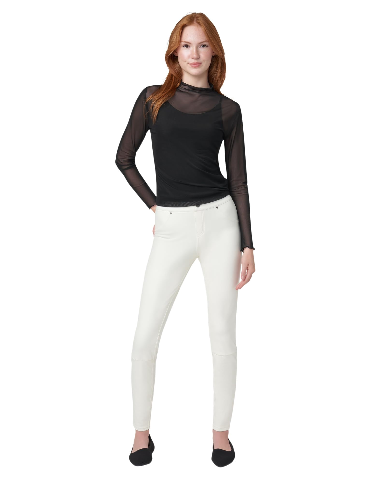 HUE Women's Faux Leather Leggings, Star White