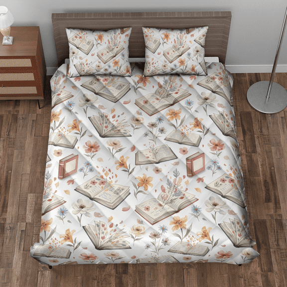 Lotusprinthandmade Personalized Bookshelf Floral Quilt Bedding Set