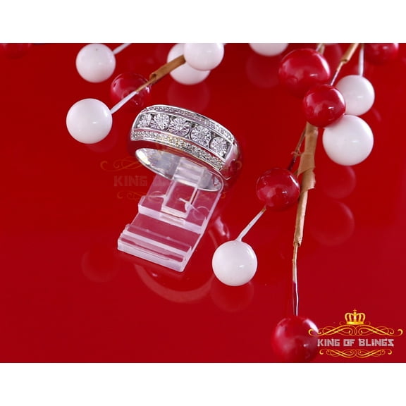 King Of Bling's 0.20 CT Real Diamond Men's 925 Sterling Silver White Band Big Ring Size 11