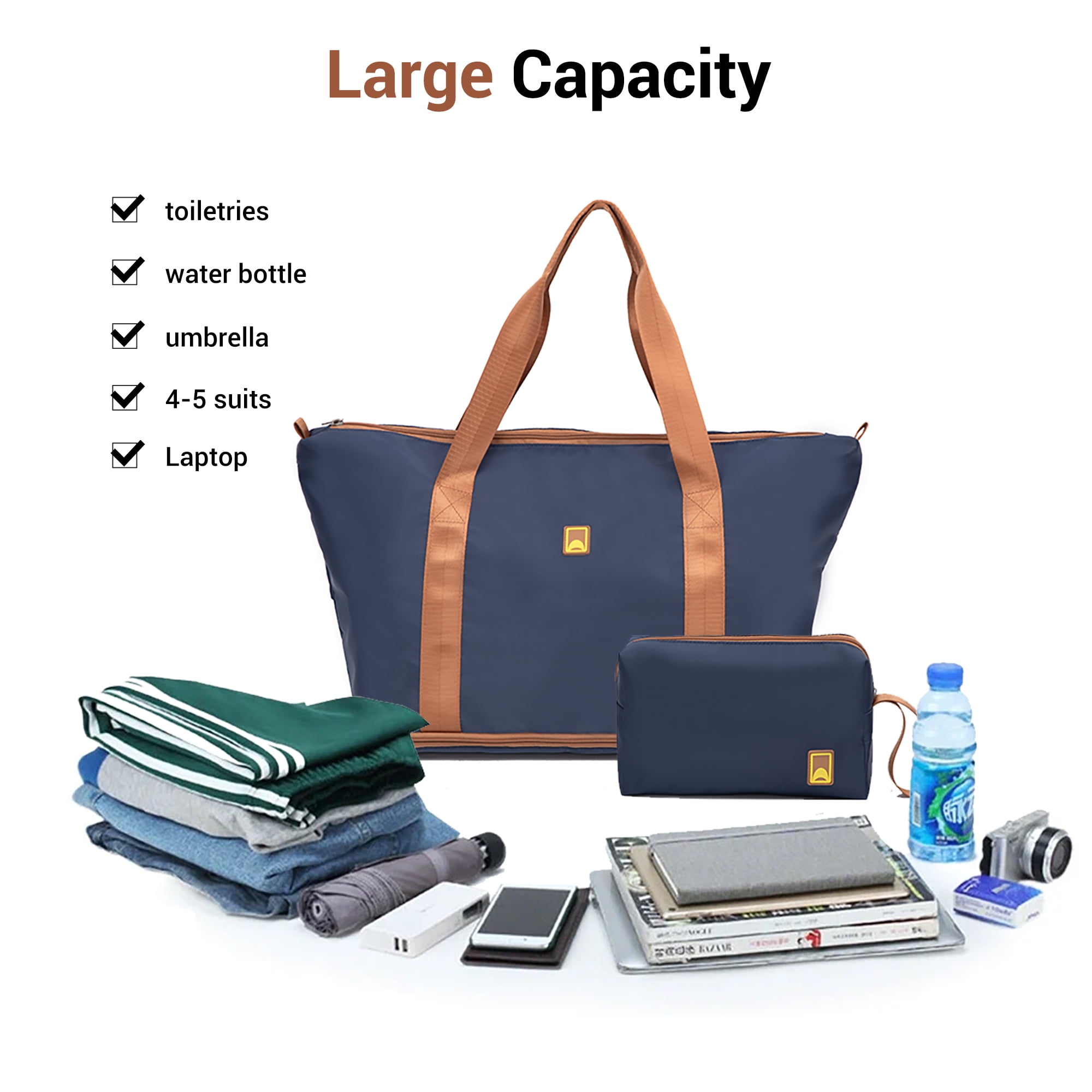 3 Piece Carry on Luggage Sets, Hardside Suitcase Set with Double Spinner Wheels, Expandable Travel Bag and Toiletry Bag, Blue
