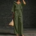 thumbnail image 5 of Women's Linen 2 Piece Outfit Oversized Button Down Shirts High Waist Pleated Wide Leg Pants Matching Tracksuit Set office Casual Outfits Green, 5 of 7