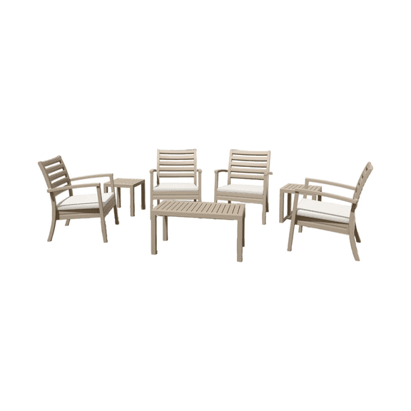 Luxury Commercial Living 7-Piece Taupe Gray and Cream White Outdoor Patio Seating Set with Cushions