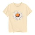 thumbnail image 4 of Cotton Cute T-shirts for Girls Casual Summer Tee Daisy Flower Print Round Neck Tshirts Short Sleeve Tops (9 Years, Beige), 4 of 4