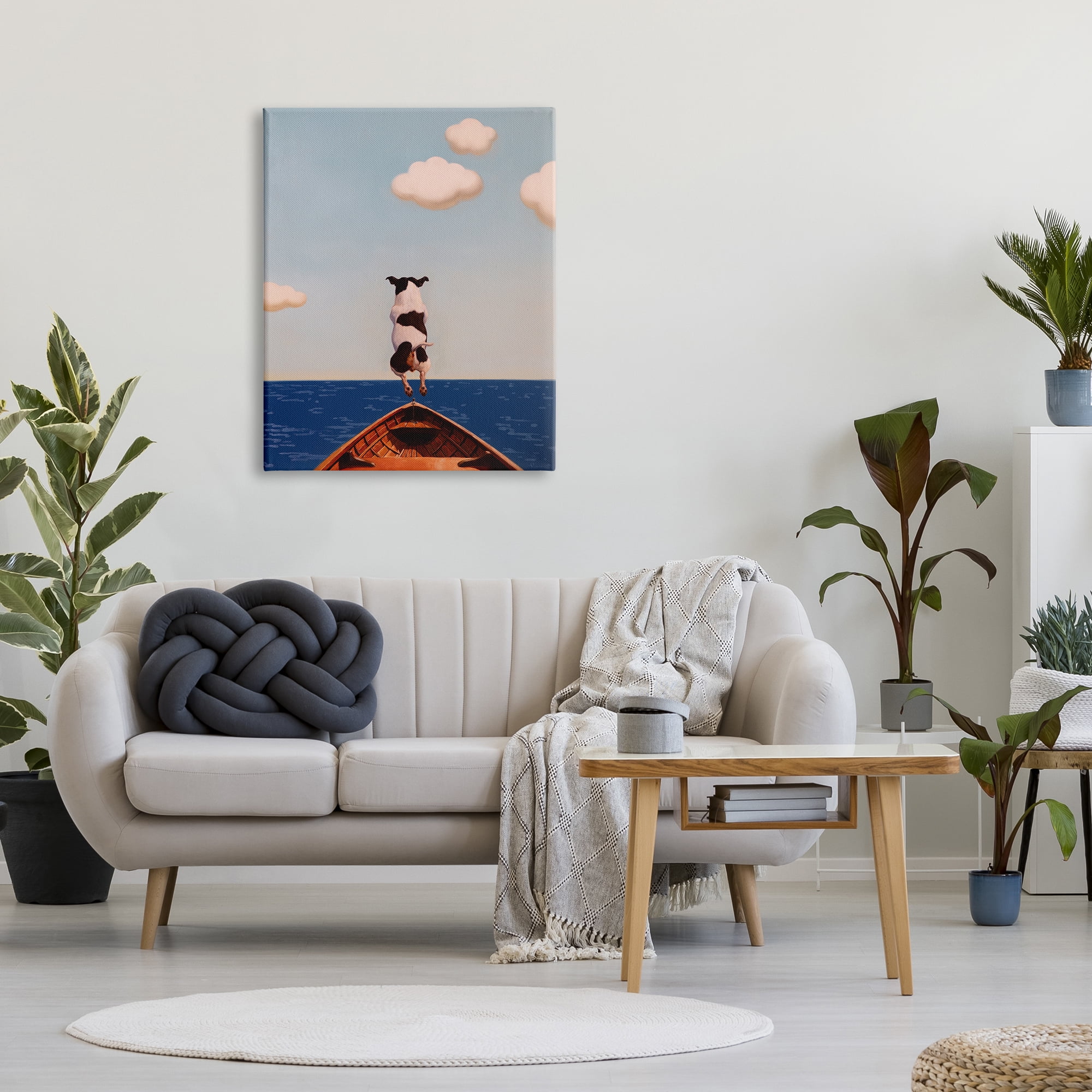 Stupell Industries Dog Jumping In Lake Animals & Insects Painting Gallery Wrapped Canvas Art Print Wall Art, 30 x 40