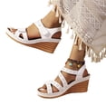 thumbnail image 1 of Open Toe Cutout Sandals, Platform Sandals Peep Toe Two Adjustable Band Backless Slingback Sandal Ladies Low Wedges Heel Comfy Cushioned Footbed Walking Shoes for Beach Vacation Outdoor, White 9, 1 of 7
