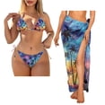 thumbnail image 2 of Yuyamidu Sunset Women's 3 Piece Thong Bikini Set Palm Tree Bikini Top Swimsuit Beachwear with Split Beach Cover Ups Halter Bikini Top Triangle Bottoms, 2 of 6