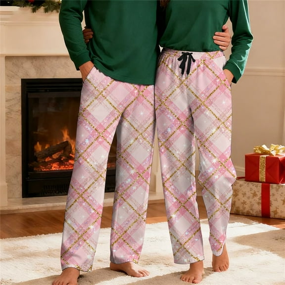 Fewfanhot Men's Plaid Pajama Pants - Casual Print Loose Fit Elastic Waist Bottoms Lounge Pants with Pockets