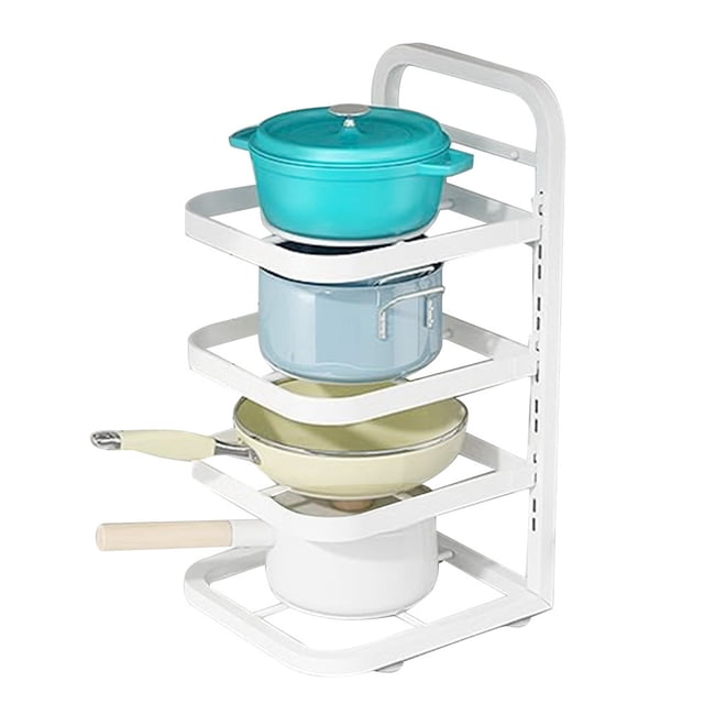 Organizador de Ollas y Sartenes, Estante para Ollas, Soporte para Sartenes para Debajo del Gabinete, Organizadores de Cocina Ajustables y Almacenamiento, Color Blanco