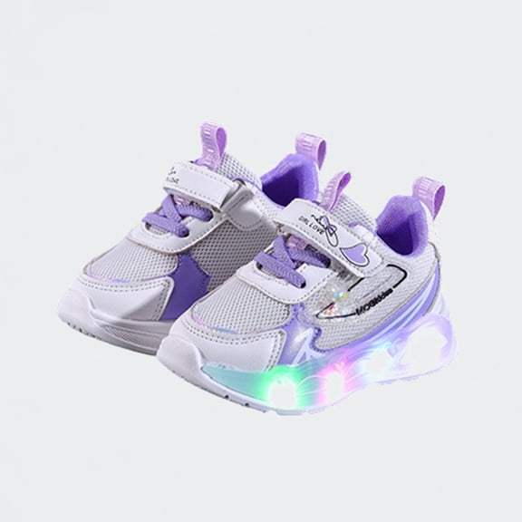 Ticikt Toddler Running Shoes, Kids LED Light Up Athletic Sneakers with Hook and Loop, Breathable Non- Shoes for Age 1-6Y,Purple,Size:2.5-3 Years