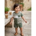 thumbnail image 6 of Loicainy Toddler Baby Boy Summer Clothes Set Contrast Color Outfits 6 9 12 18 24 Months 2T 3T 4T Crew Neck Short Sleeve Tops and Shorts, 6 of 8