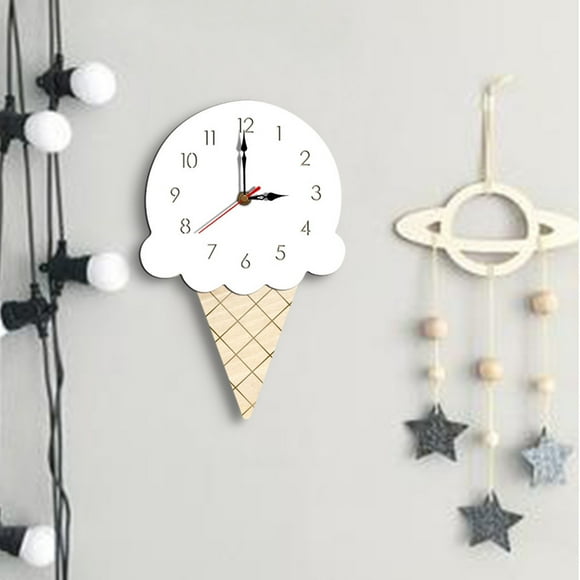 Japceit Nordic Style Ice Cream Wall Clock Silent Wood Clock for Home Decor