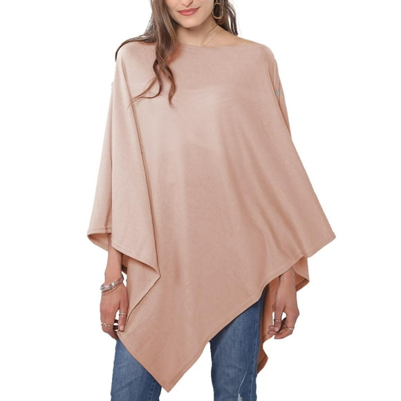 Poncho de punto suave, de color caqui, de Coat Miss, pelo corto