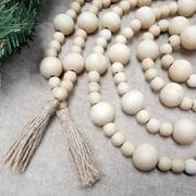 Holiday Time 14mm/ 25mm Natural Wood Bead with Natural Tassel Christmas Decorative Garland, 9 Feet