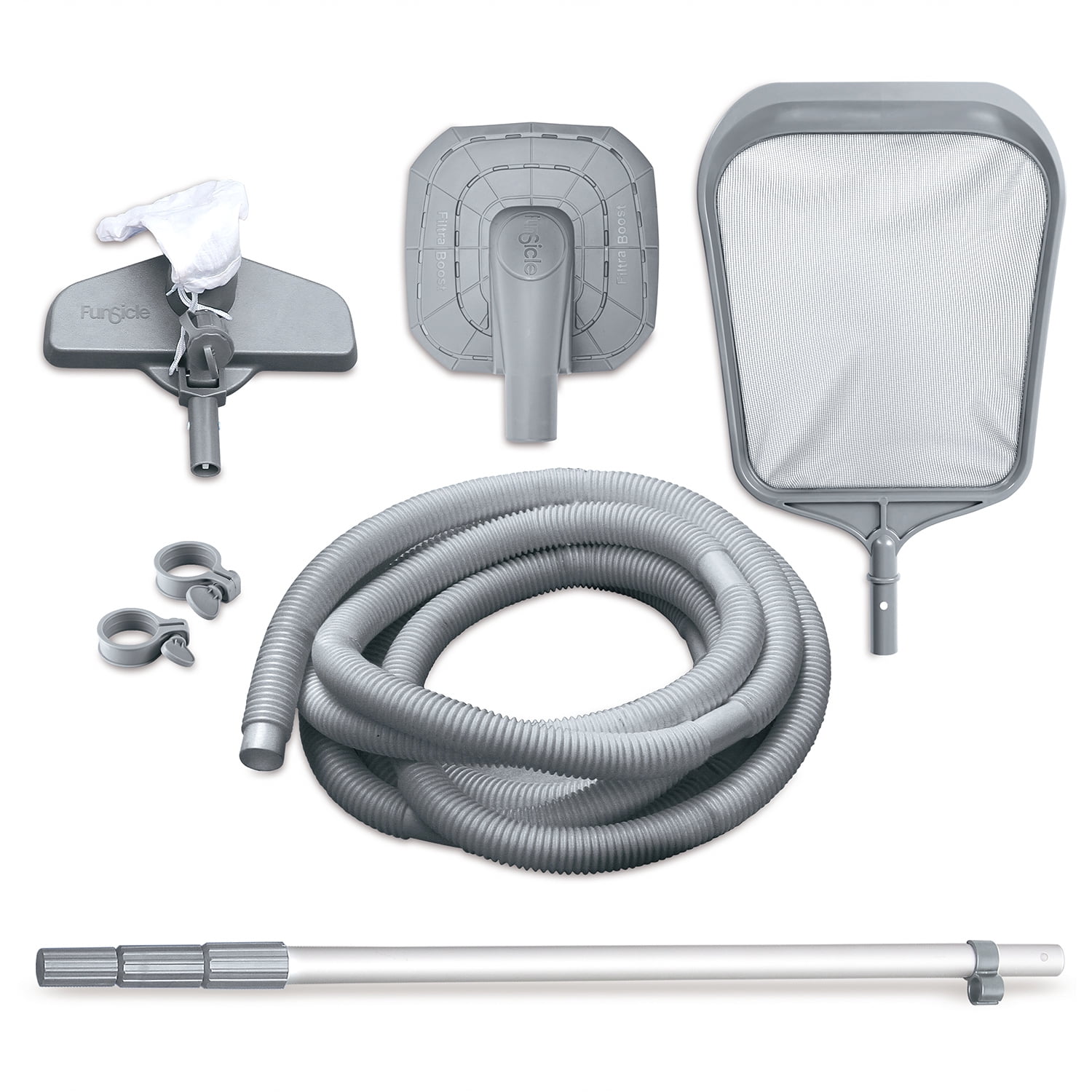 Funsicle Oasis Above Ground Metal Frame Swimming Pool Set – with FB1800S AutoSkimmer Pump, Ladder, Cover, Cloth & Deluxe Maint. Kit, 16' x 48", Round, Gray