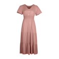 thumbnail image 1 of adviicd Robe d'Été Femme 2024 Été Décontractée Manches Courtes Col Rond Smockée Taille Élastique Robe Midi Rose, TG, 1 of 5