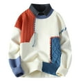 thumbnail image 2 of Elvqul Mens Big and Tall Pullover Sweater Knit Orange Long Sleeve Patchwork Sweater for Men, 2 of 9