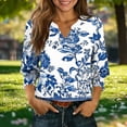 thumbnail image 2 of YUGYXL Womens Tops Casual Tropical Flower Blouses Ruffle Sleeve V Neck 3/4 Length Sleeve Womens Tops Shirts Sky Blue M, 2 of 5