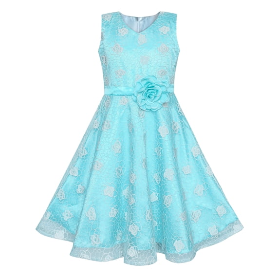 Flower Girls Dress Blue Rose Wedding Party Birthday 14 Years