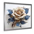 thumbnail image 2 of Designart "Golden Blue White Rose in Glass" Floral Framed Wall Art Decor - Traditional Blue Rose Living Room Framed Canvas Art, 2 of 6