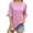 Pink, variant on Women Solid Color Striped O-Neck Mid Sleeve T-Shirt Tshirts Tee With Sleeves Cute Dailywear