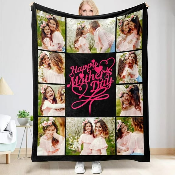 AISENIN Personalized for Mom Custom Blanket with Photos Pictures Text Best Mom Ever Gifts from Daughter Son Kids Customized Birthday Gifts for Mom Grandma Wife Women