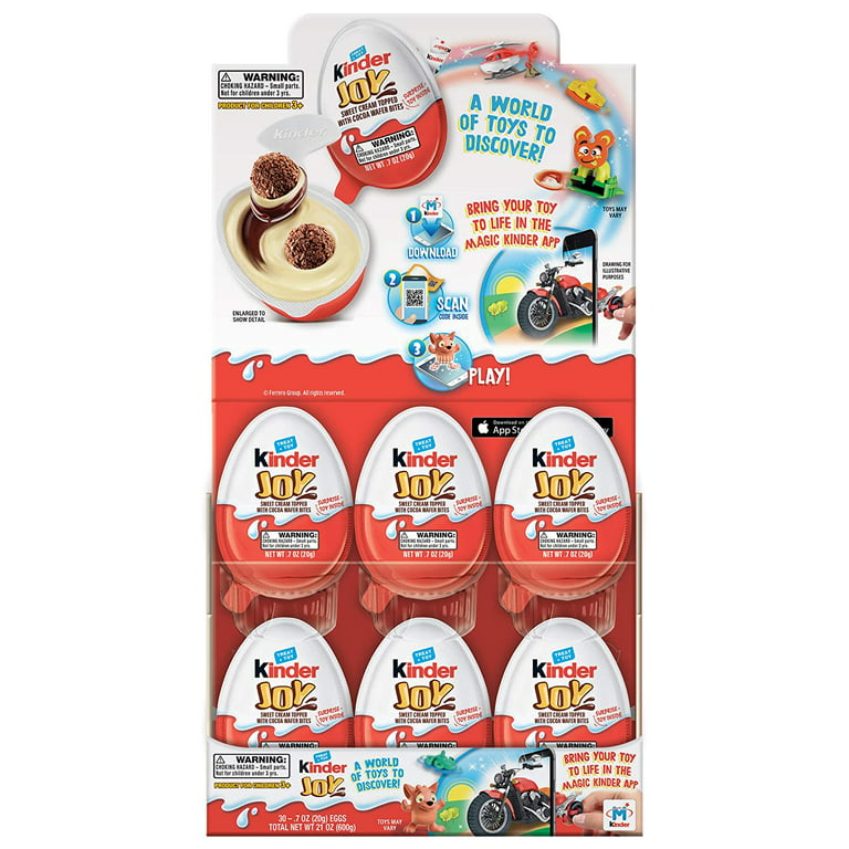 Kinder JOY Eggs, 30 Count Individually Wrapped Bulk Chocolate Candy Eggs  With Toys Inside, Perfect Surprise Halloween Treats for Kids, 21 oz
