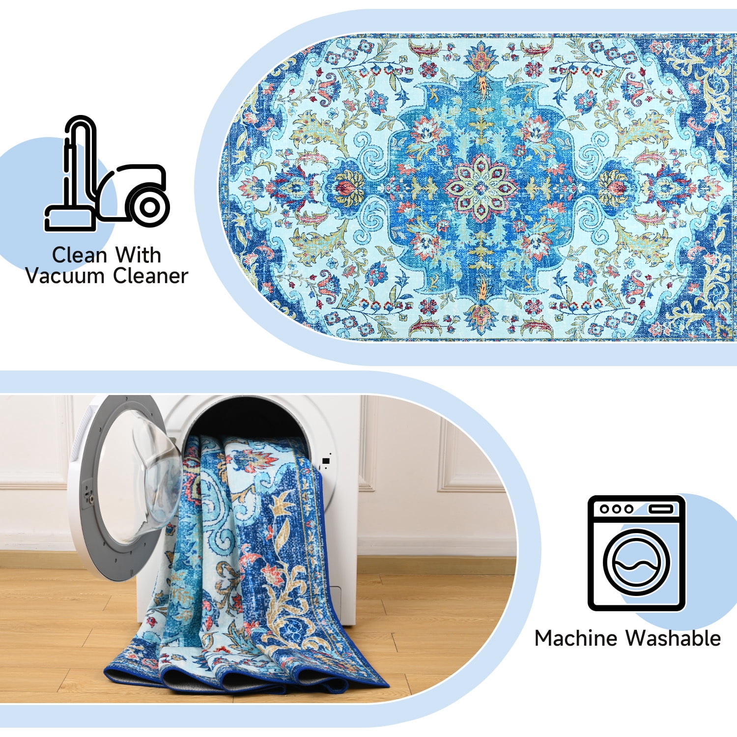 Jamfeel Soft Vintage Rugs Distressed Printed Area Rug Carpet for Living Room Bedroom Home Decor,4'x6',Blue