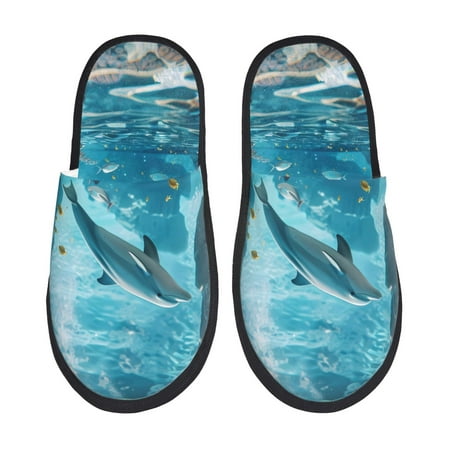 

Pofeuu Underwater Dolphin Scene Print EVA Fuzzy House super light Slippers Slippers Scuff Outdoor Indoor Warm Cozy Plush Bedroom Shoes Soft Flat Comfy Anti-Slip-Medium