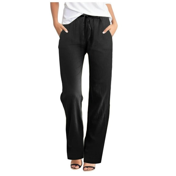 Lixiuxyad Casual Sweatpants Summer Casual Solid Color Loose Fit Harlan Pants Lightweight Wide Leg Pants Cropped Pants Black