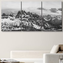 PixonSign Canvas Print Wall Art Set Vintage Snowy Mountains Nature Wilderness Photography Realism Rustic Landscape Dramatic Dark Black and White for Living Room, Bedroom, Office - 24"x36"x3
